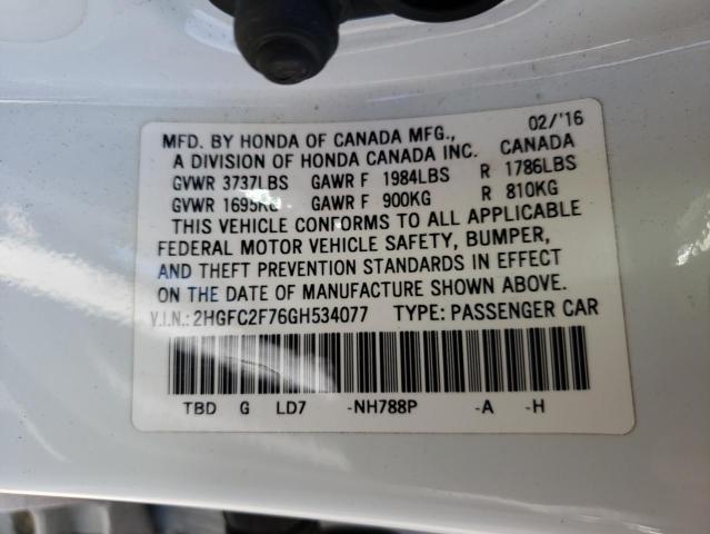 Photo 10 from auction – 2016 HONDA CIVIC EX with VIN 2HGFC2F76GH534077