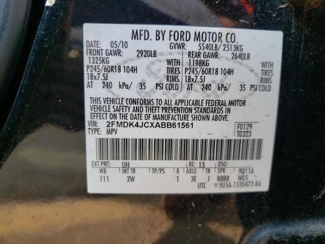 Photo 10 from auction – 2010 FORD EDGE SEL with VIN 2FMDK4JCXABB61561