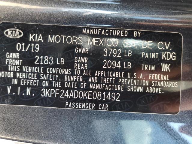 Photo 10 from auction – 2019 KIA FORTE FE with VIN 3KPF24AD0KE081492