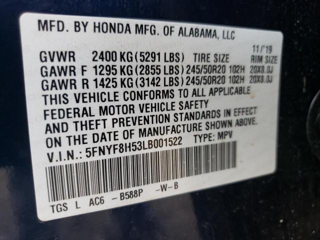 Photo 10 from auction – 2020 HONDA PASSPORT E with VIN 5FNYF8H53LB001522