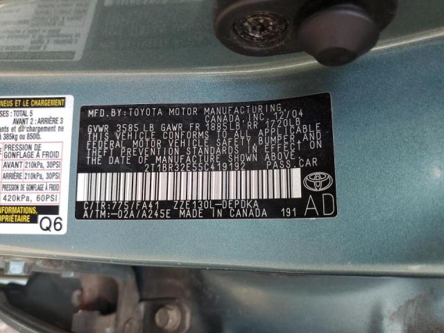Photo 10 from auction – 2005 TOYOTA COROLLA CE with VIN 2T1BR32E55C419192