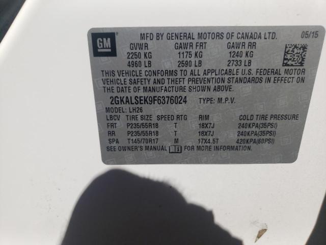 Photo 10 from auction – 2015 GMC TERRAIN SL with VIN 2GKALSEK9F6376024