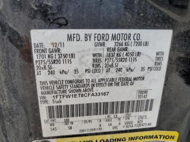 Photo 10 from auction – 2012 FORD F150 SUPER with VIN 1FTFW1ET8CFA33167
