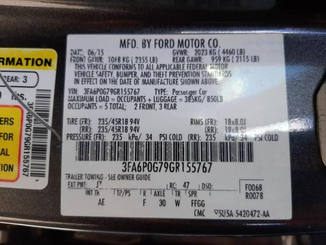 Photo 10 from auction – 2016 FORD FUSION S with VIN 3FA6P0G79GR155767