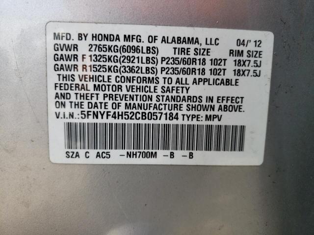 Photo 10 from auction – 2012 HONDA PILOT EXL with VIN 5FNYF4H52CB057184