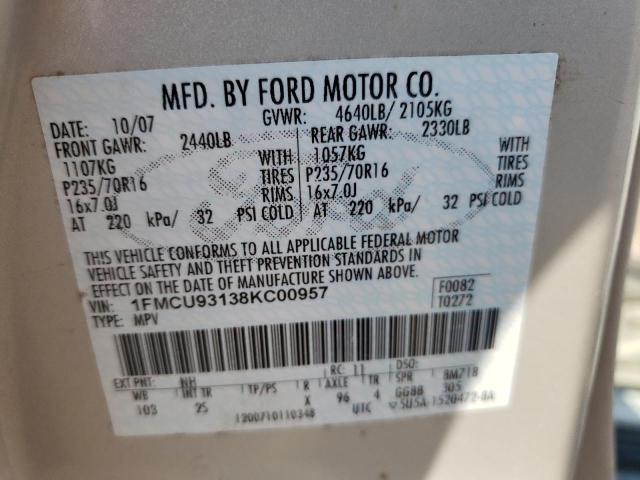 Photo 10 from auction – 2008 FORD ESCAPE XLT with VIN 1FMCU93138KC00957