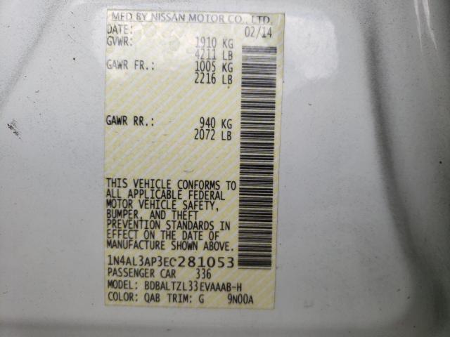 Photo 10 from auction – 2014 NISSAN ALTIMA 2.5 with VIN 1N4AL3AP3EC281053