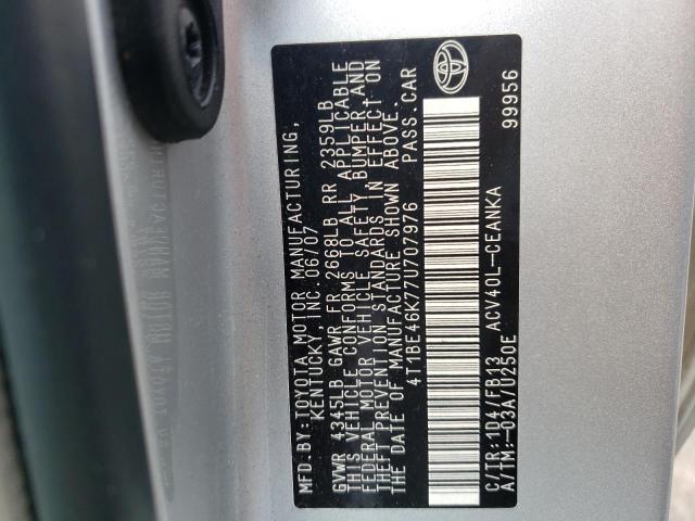 Photo 10 from auction – 2007 TOYOTA CAMRY CE with VIN 4T1BE46K77U707976