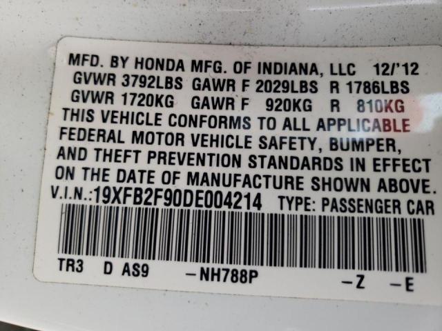 Photo 10 from auction – 2013 HONDA CIVIC EXL with VIN 19XFB2F90DE004214