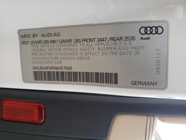 Photo 10 from auction – 2021 AUDI A4 PREMIUM with VIN WAUEAAF49MA057586