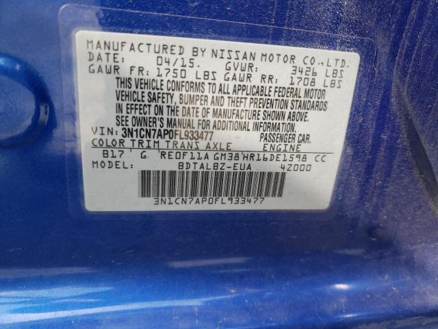 Photo 10 from auction – 2015 NISSAN VERSA S with VIN 3N1CN7AP0FL933477