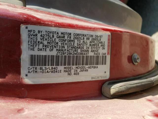 Photo 10 from auction – 1998 TOYOTA CAMRY LE with VIN JT2BF28K2W0086437