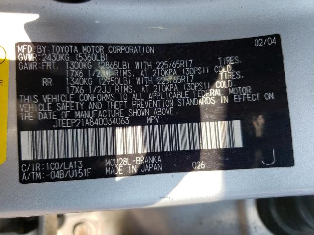 Photo 10 from auction – 2004 TOYOTA HIGHLANDER with VIN JTEEP21A840034063