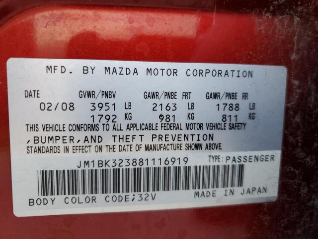 Foto 10 de la subasta – 2008 MAZDA 3 S con VIN JM1BK323881116919