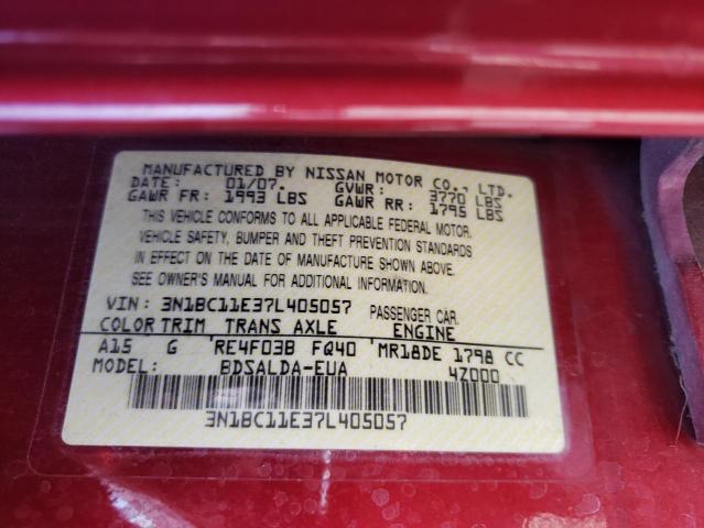 Photo 10 from auction – 2007 NISSAN VERSA S with VIN 3N1BC11E37L405057