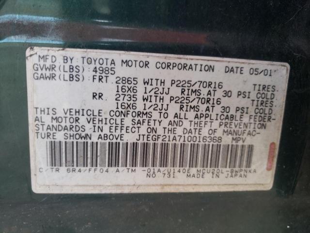 Photo 10 from auction – 2001 TOYOTA HIGHLANDER with VIN JTEGF21A710016368