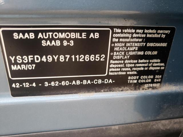 Photo 10 from auction – 2007 SAAB 9-3 2.0T with VIN YS3FD49Y871126652