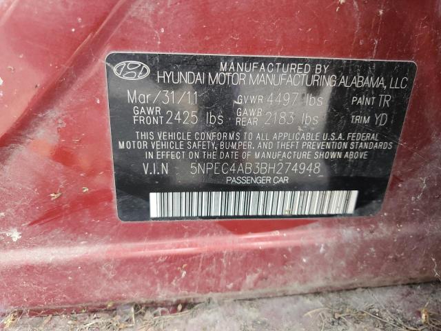 Photo 10 from auction – 2011 HYUNDAI SONATA SE with VIN 5NPEC4AB3BH274948