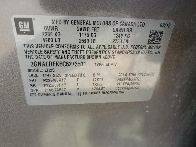 Photo 10 from auction – 2012 CHEVROLET EQUINOX LT with VIN 2GNALDEK6C6273511