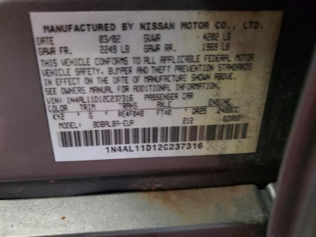 Photo 10 from auction – 2002 NISSAN ALTIMA BAS with VIN 1N4AL11D12C237316