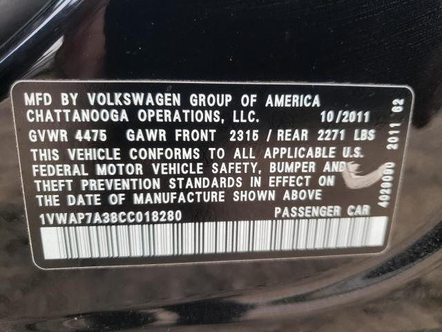 Photo 10 from auction – 2012 VOLKSWAGEN PASSAT S with VIN 1VWAP7A38CC018280