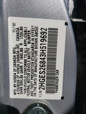 Photo 10 from auction – 2003 HONDA CIVIC EX with VIN 2HGES26843H519692