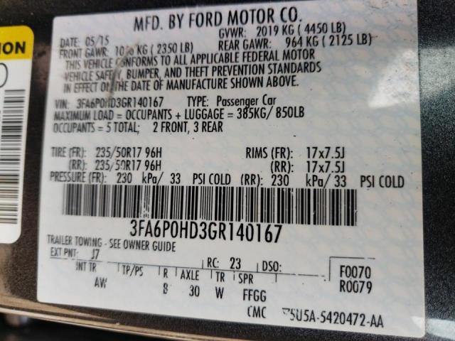 Photo 10 from auction – 2016 FORD FUSION SE with VIN 3FA6P0HD3GR140167