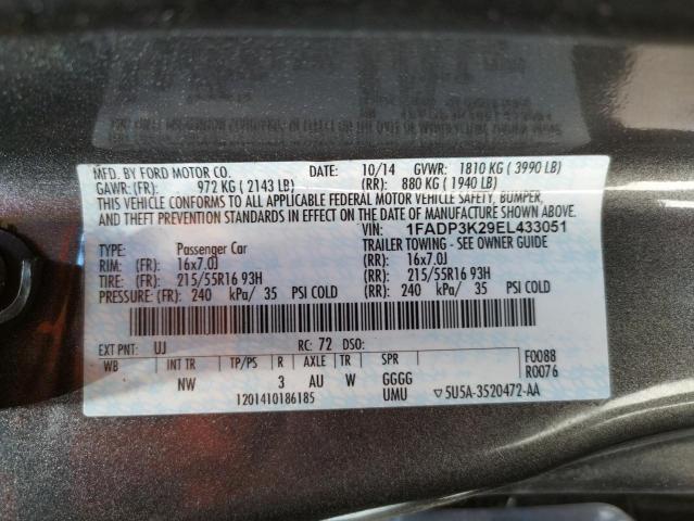 Photo 10 from auction – 2014 FORD FOCUS SE with VIN 1FADP3K29EL433051