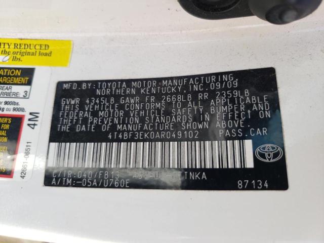 Photo 10 from auction – 2010 TOYOTA CAMRY BASE with VIN 4T4BF3EK0AR049102