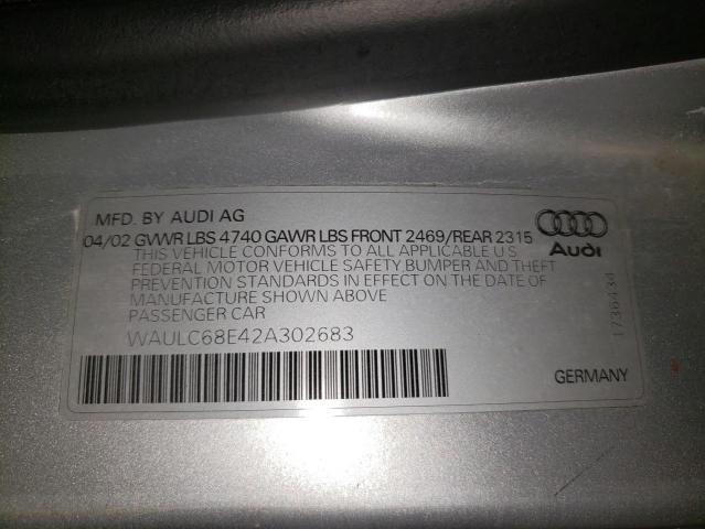 Photo 10 from auction – 2002 AUDI A4 with VIN WAULC68E42A302683