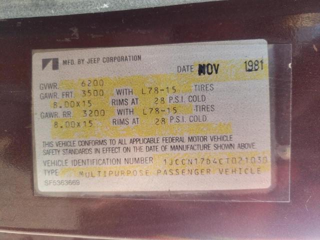 Photo 10 from auction – 1982 JEEP CHEROKEE L with VIN 1JCCN17D4CT021030