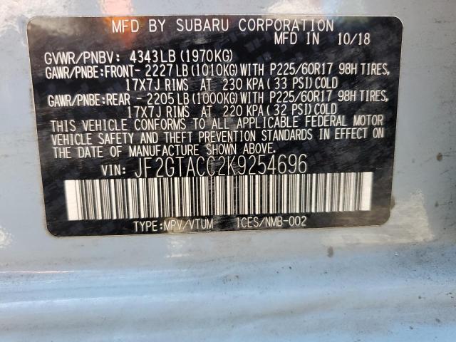 Photo 10 from auction – 2019 SUBARU CROSSTREK with VIN JF2GTACC2K9254696