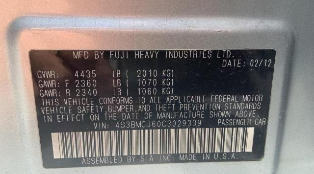 Фото 10 с аукциона – 2012 SUBARU LEGACY 2.5 с VIN 4S3BMCJ60C3029339