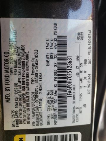 Photo 10 from auction – 2015 FORD FUSION SE with VIN 1FA6P0H70F5123631