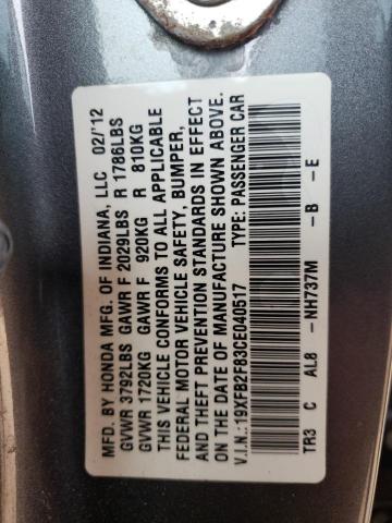 Photo 10 from auction – 2012 HONDA CIVIC EX with VIN 19XFB2F83CE040517