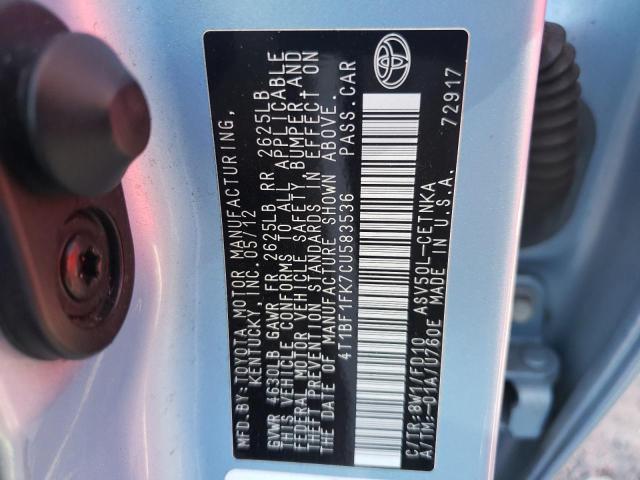 صورة رقم 10 من المزاد - 2012 TOYOTA CAMRY BASE مع VIN 4T1BF1FK7CU583536