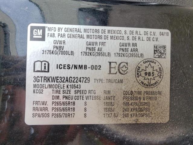 Photo 10 from auction – 2010 GMC SIERRA K15 with VIN 3GTRKWE32AG224729