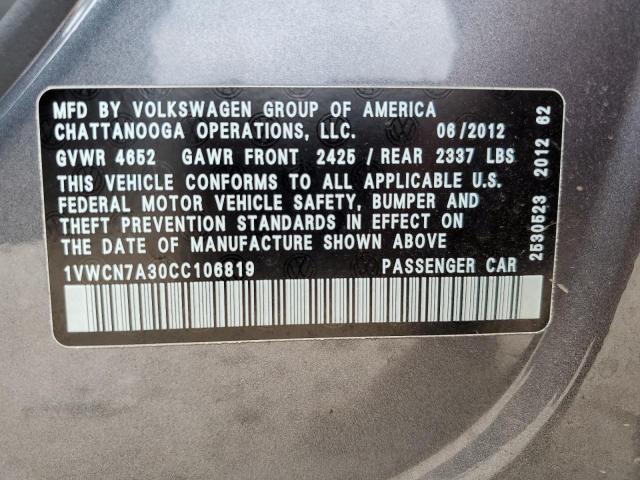 Photo 10 from auction – 2012 VOLKSWAGEN PASSAT SEL with VIN 1VWCN7A30CC106819