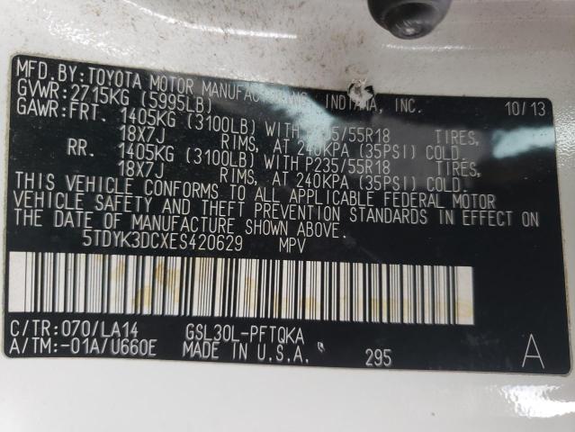 Photo 10 from auction – 2014 TOYOTA SIENNA XLE with VIN 5TDYK3DCXES420629