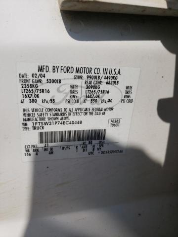 Photo 10 from auction – 2004 FORD F350 SRW S with VIN 1FTSW31P74EC40448
