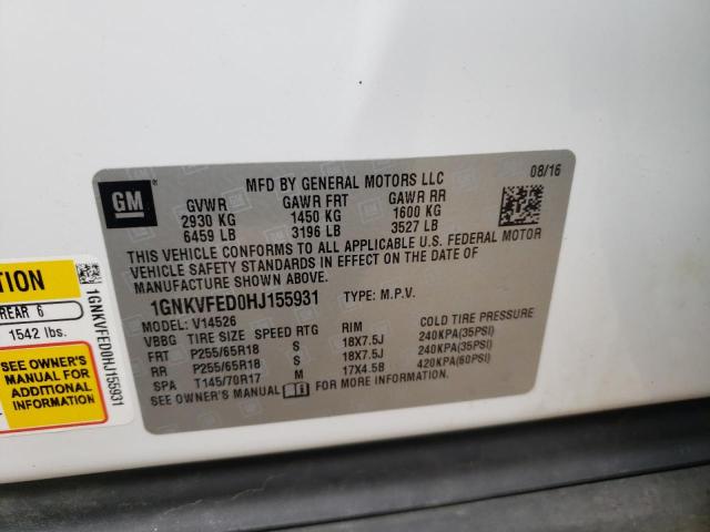 Photo 10 from auction – 2017 CHEVROLET TRAVERSE L with VIN 1GNKVFED0HJ155931