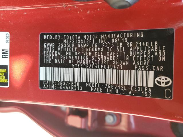 Photo 10 from auction – 2020 TOYOTA COROLLA LE with VIN 5YFEPRAE4LP049471