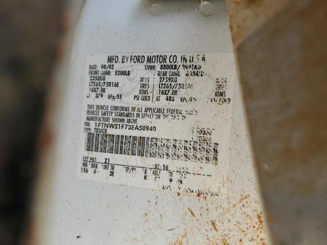 Photo 10 from auction – 2003 FORD F250 SUPER with VIN 1FTNW21F73EA50940