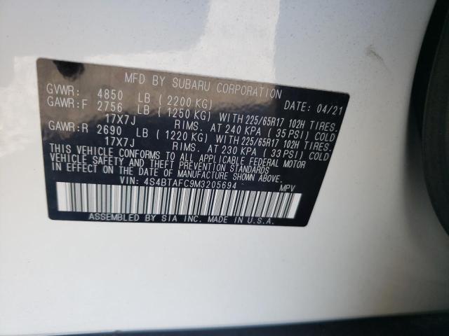 Photo 10 from auction – 2021 SUBARU OUTBACK PR with VIN 4S4BTAFC9M3205694
