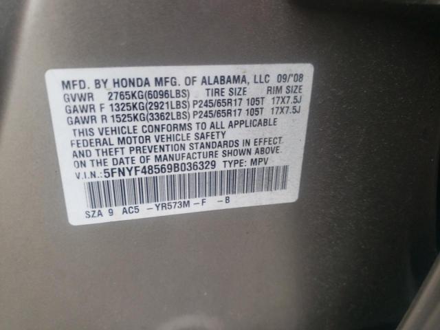 Photo 10 from auction – 2009 HONDA PILOT EXL with VIN 5FNYF48569B036329