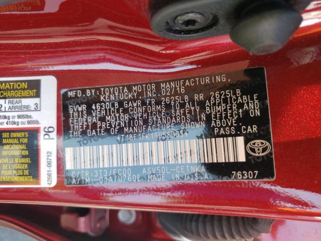Photo 10 from auction – 2016 TOYOTA CAMRY LE with VIN 4T1BF1FK1GU580654