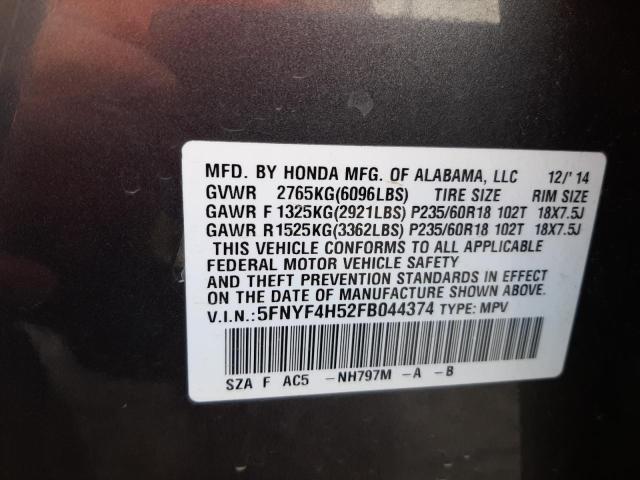 Photo 10 from auction – 2015 HONDA PILOT EXL with VIN 5FNYF4H52FB044374
