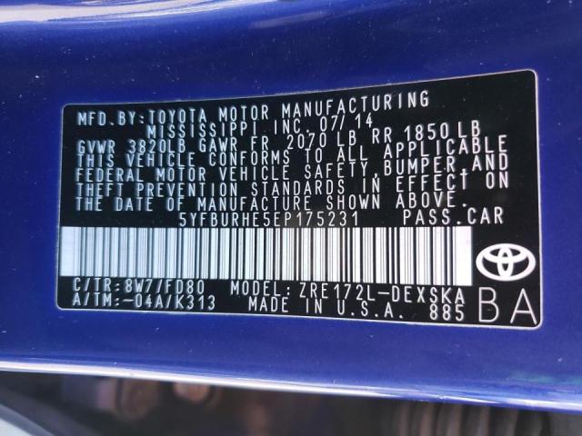 Photo 10 from auction – 2014 TOYOTA COROLLA L with VIN 5YFBURHE5EP175231