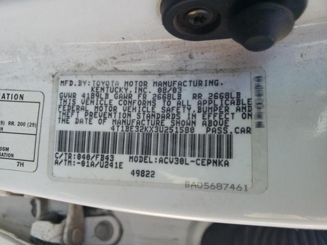 Photo 10 from auction – 2003 TOYOTA CAMRY LE with VIN 4T1BE32KX3U251580