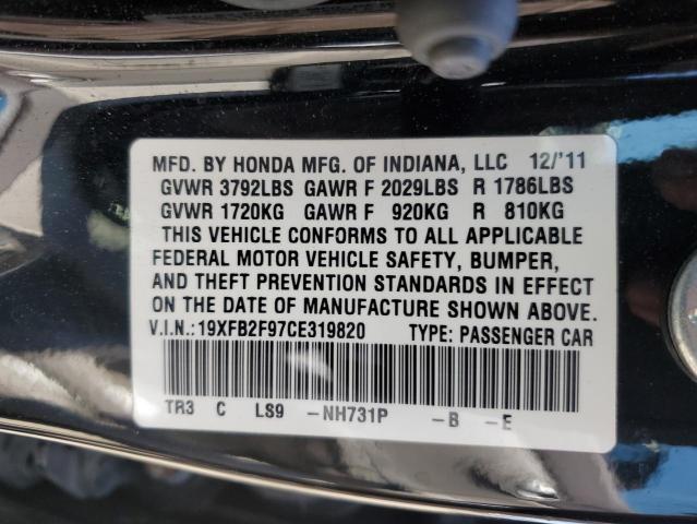 Photo 10 from auction – 2012 HONDA CIVIC EXL with VIN 19XFB2F97CE319820